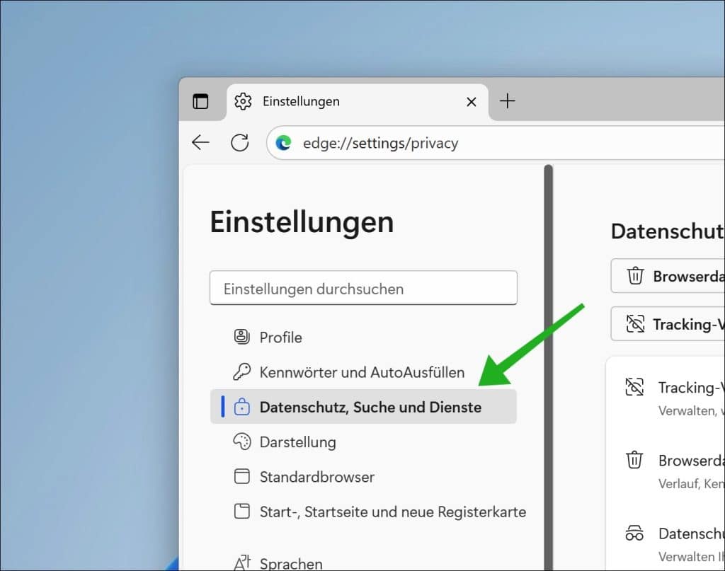 Datenschutz, Suche und Dienste
