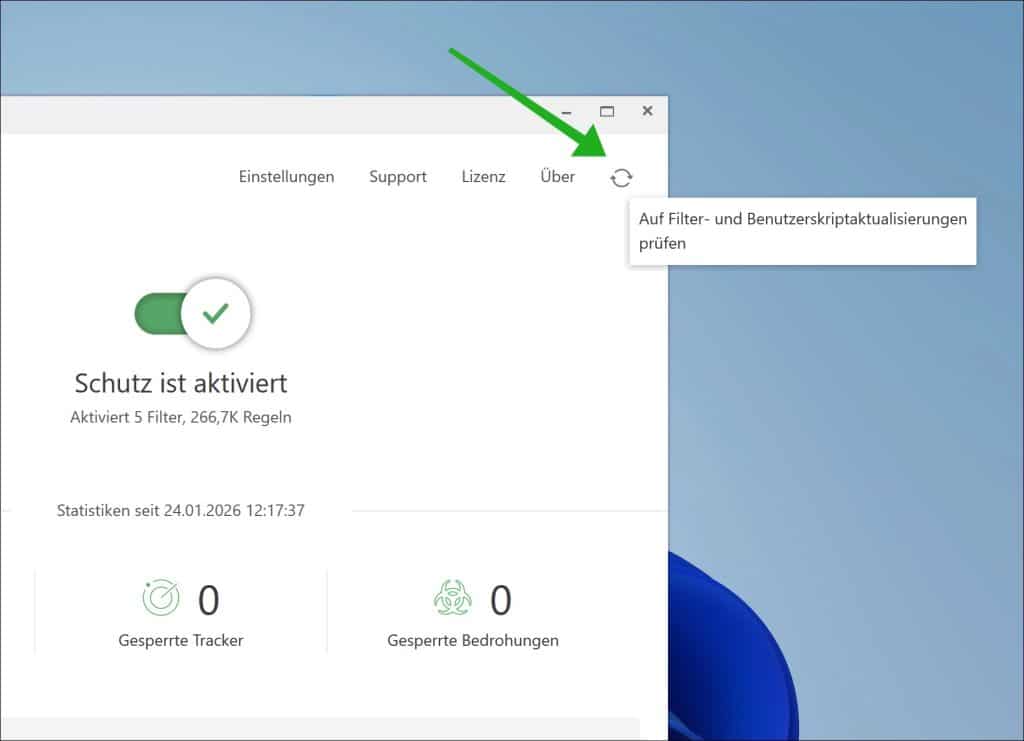 Filter aktualisieren