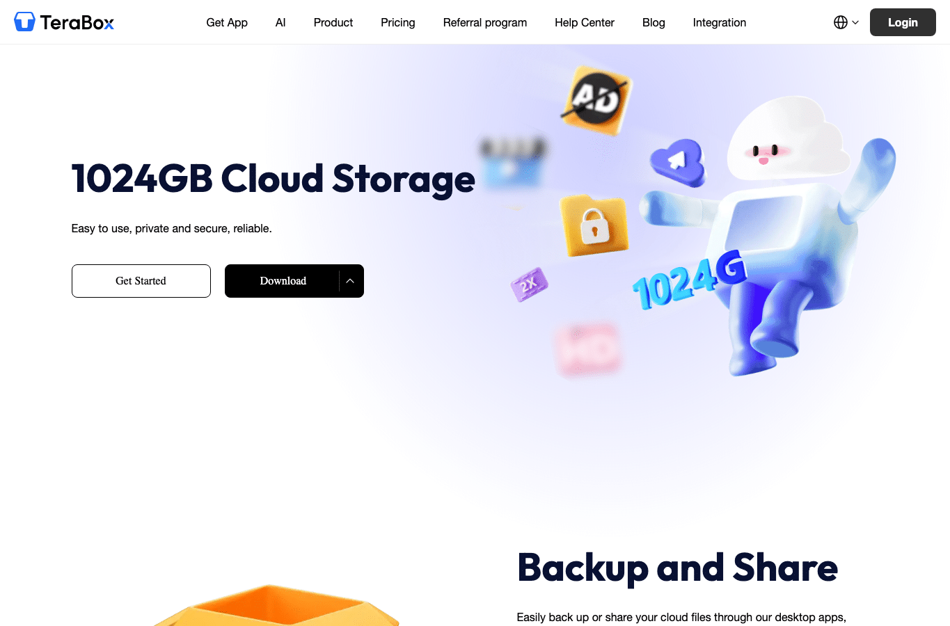 Bildschirmaufnahme von 1024terabox.com