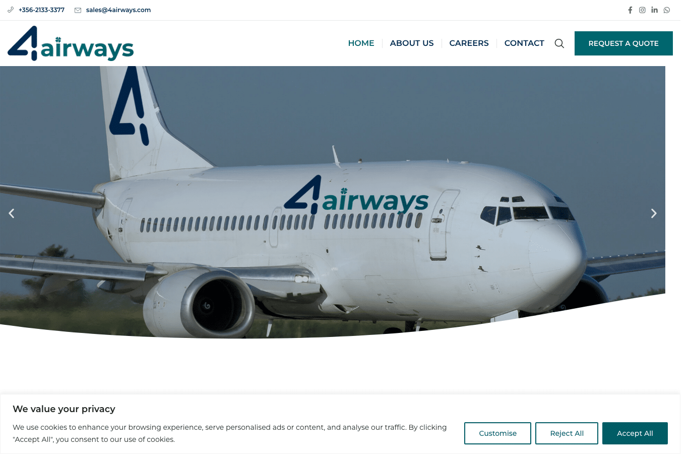 Bildschirmaufnahme von 4airways.com