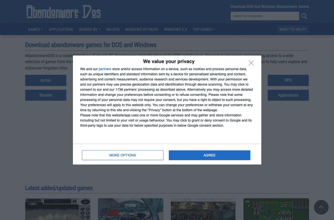 Bildschirmaufnahme von abandonwaredos.com