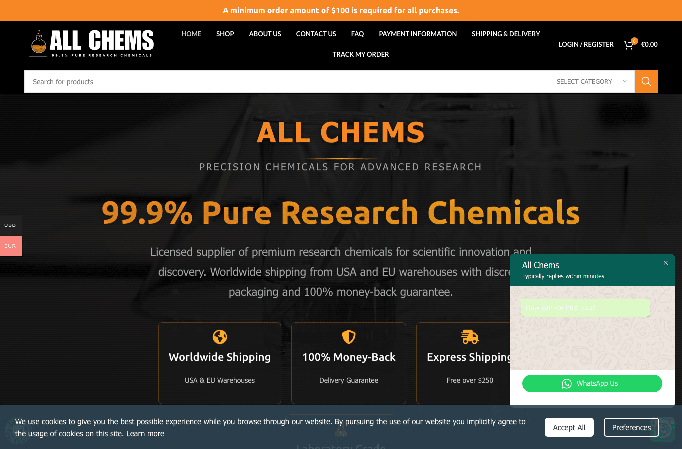 Bildschirmaufnahme von all-chems.com