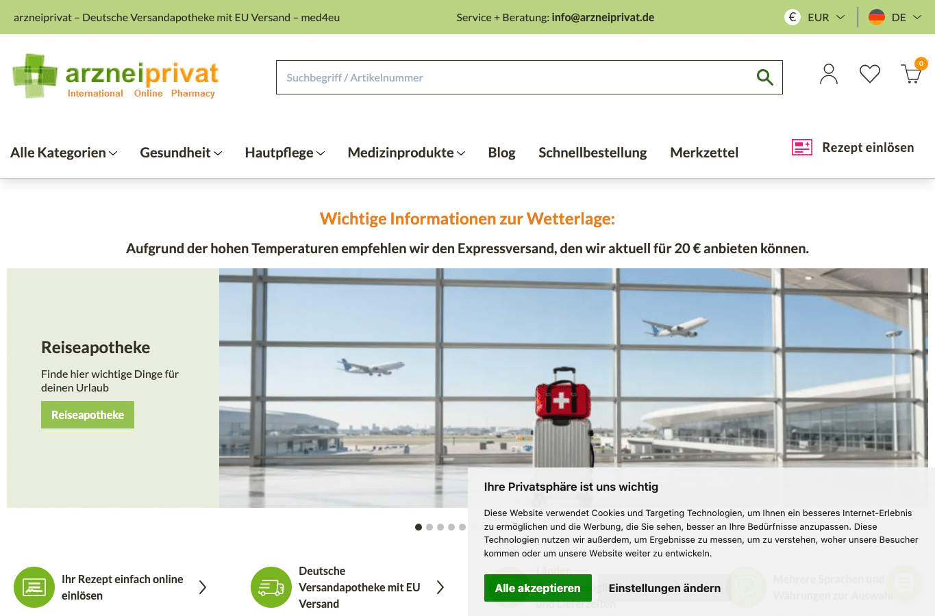 Bildschirmaufnahme von arzneiprivat.de