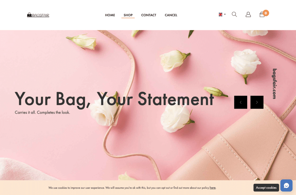 Bildschirmaufnahme von bagsfair.com