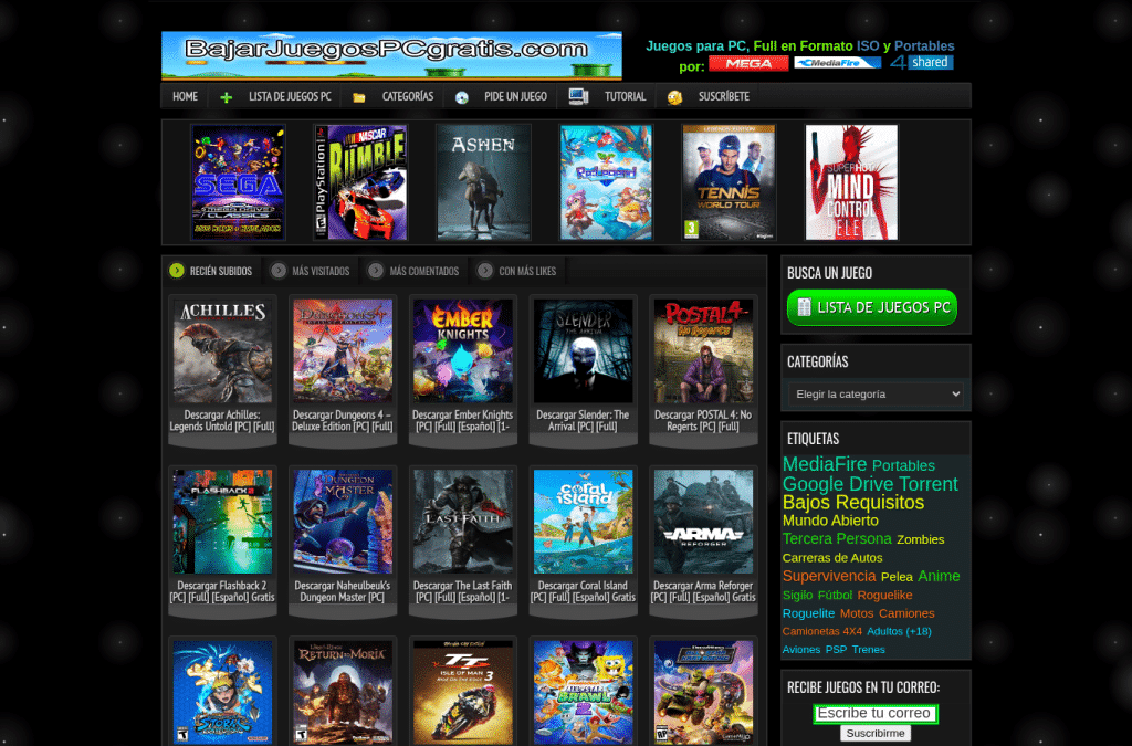 Bildschirmaufnahme von bajarjuegospcgratis.com