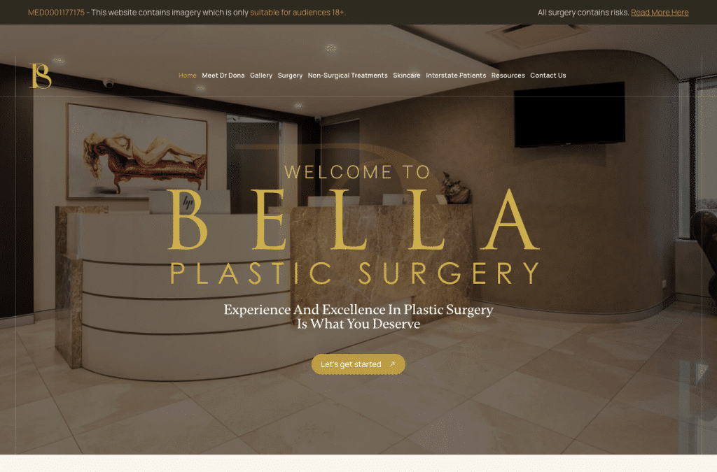 Bildschirmaufnahme von bellaplasticsurgery.com.au