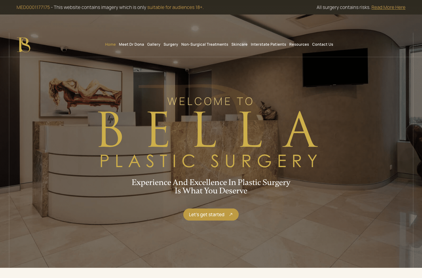 Bildschirmaufnahme von bellaplasticsurgery.com.au