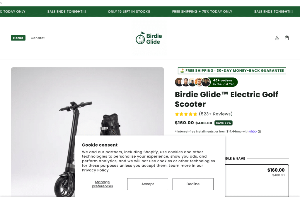 Bildschirmaufnahme von birdieglide.com