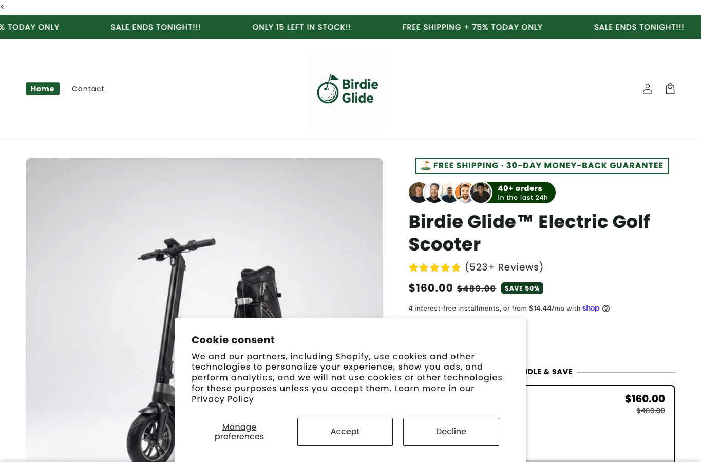 Bildschirmaufnahme von birdieglide.com