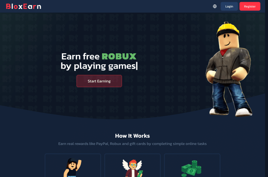 Bildschirmaufnahme von bloxearn.com