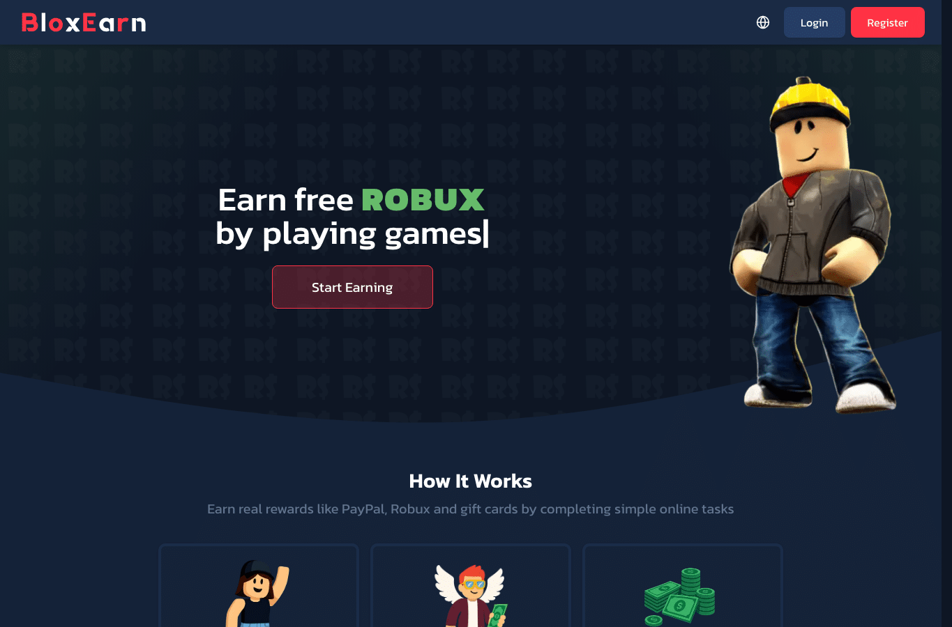 Bildschirmaufnahme von bloxearn.com