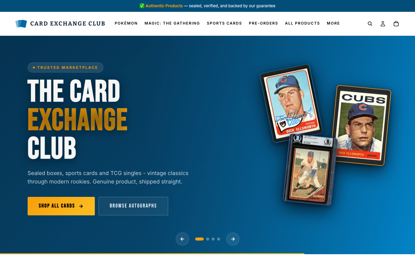 Bildschirmaufnahme von cardexchangeclub.com