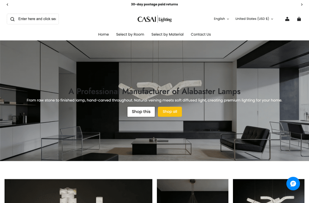 Bildschirmaufnahme von casailighting.com