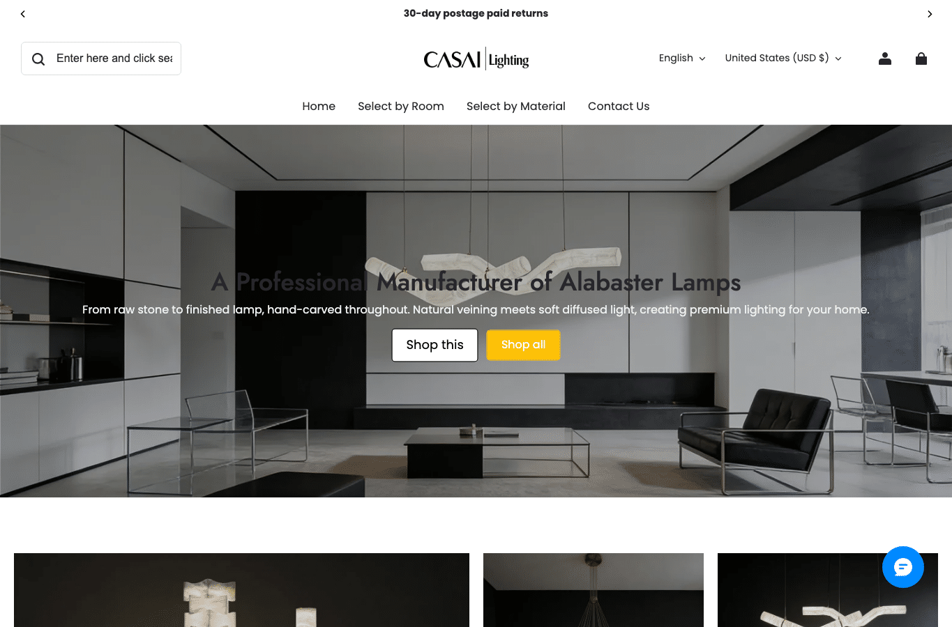 Bildschirmaufnahme von casailighting.com