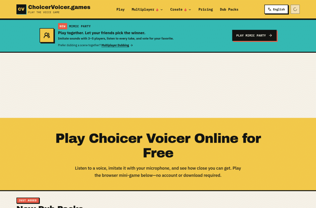 Bildschirmaufnahme von choicervoicer.games