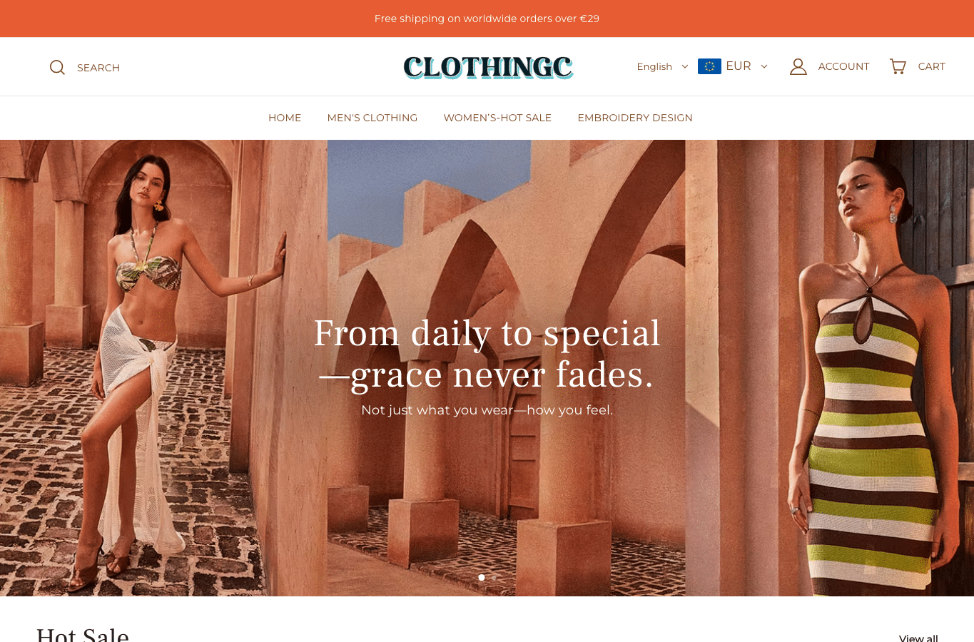 Bildschirmaufnahme von clothingc.com
