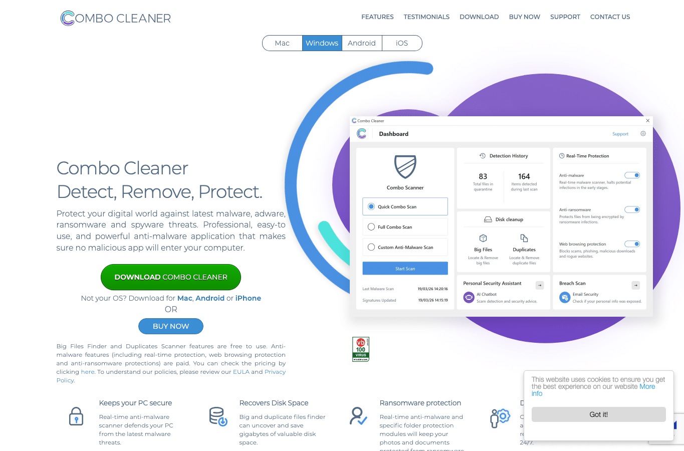 Bildschirmaufnahme von combocleaner.com