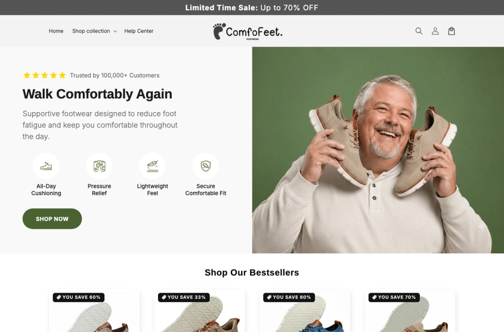 Bildschirmaufnahme von comfofeet.com