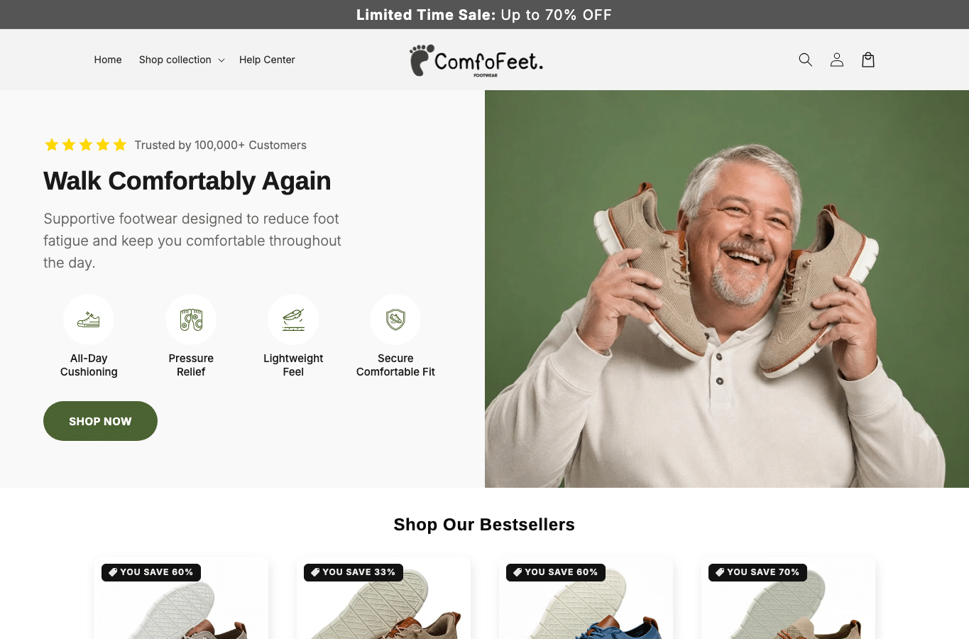 Bildschirmaufnahme von comfofeet.com