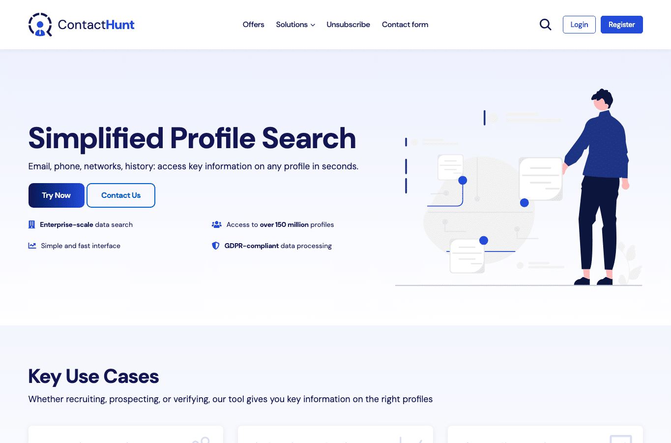 Bildschirmaufnahme von contacthunt.io