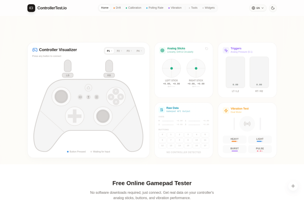 Bildschirmaufnahme von controllertest.io