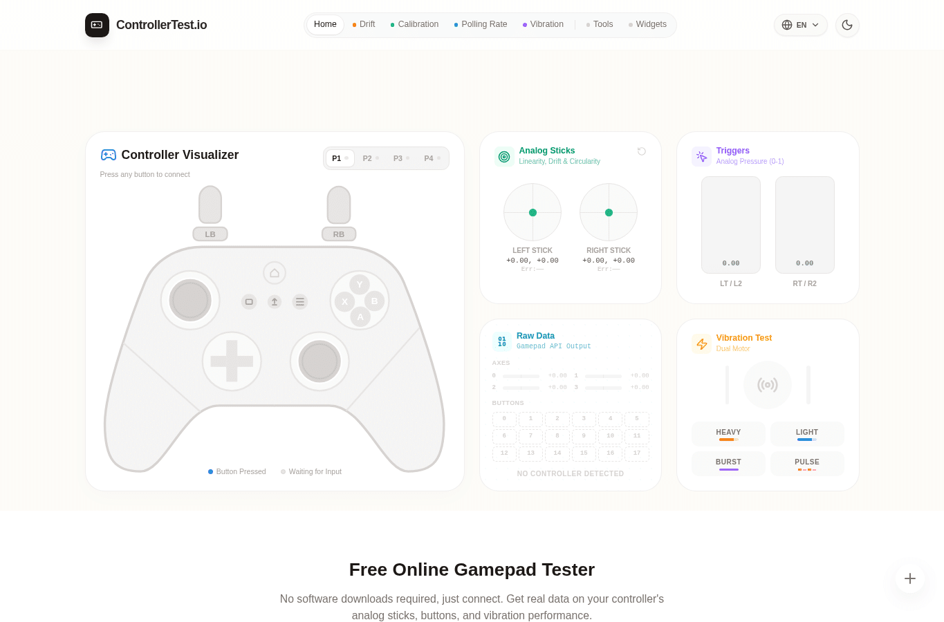 Bildschirmaufnahme von controllertest.io