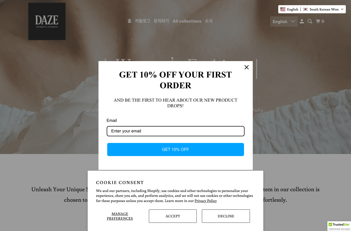 Bildschirmaufnahme von dazestore.site
