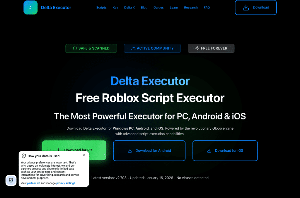 Bildschirmaufnahme von deltaexecutor.co