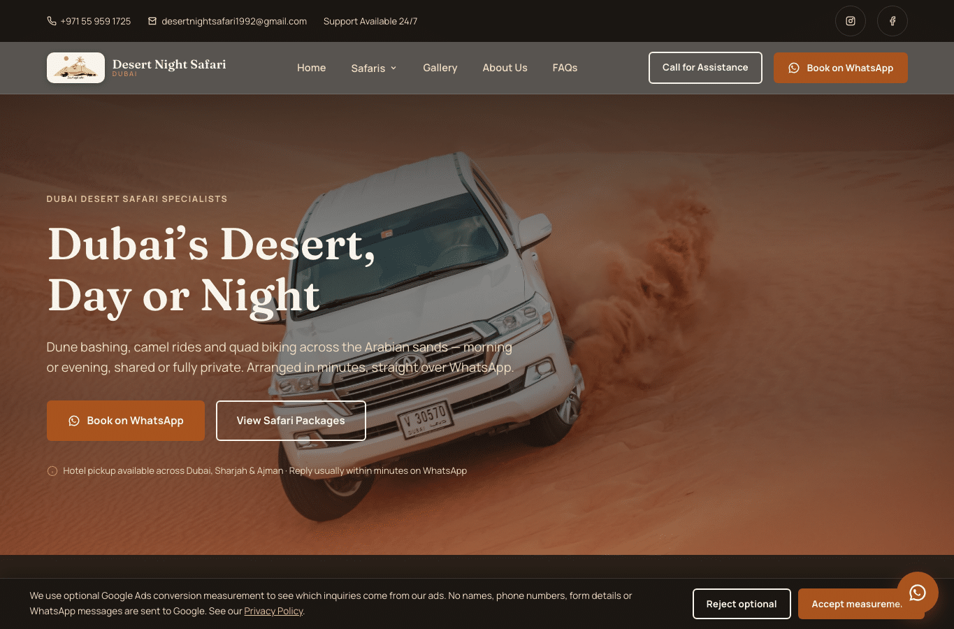 Bildschirmaufnahme von desertnightsafaritours.com