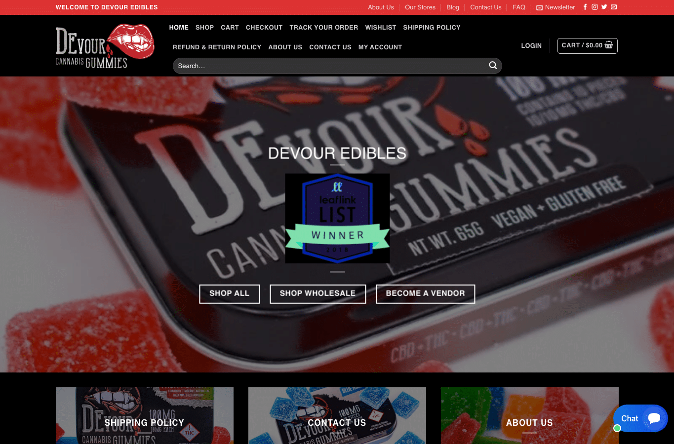 Bildschirmaufnahme von devoursedibles.com