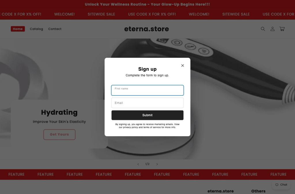 Bildschirmaufnahme von eterna.store