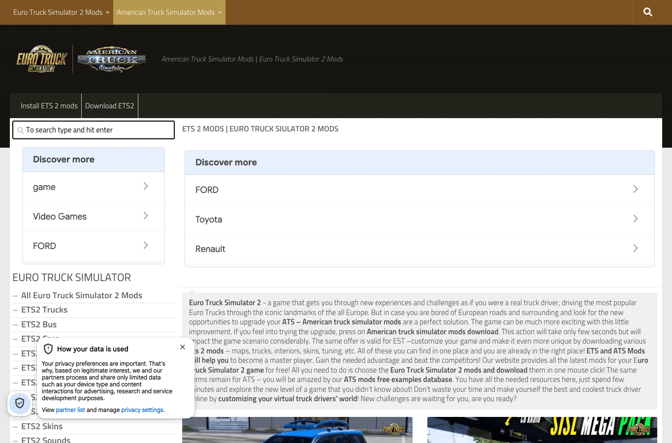 Bildschirmaufnahme von ets2world.com