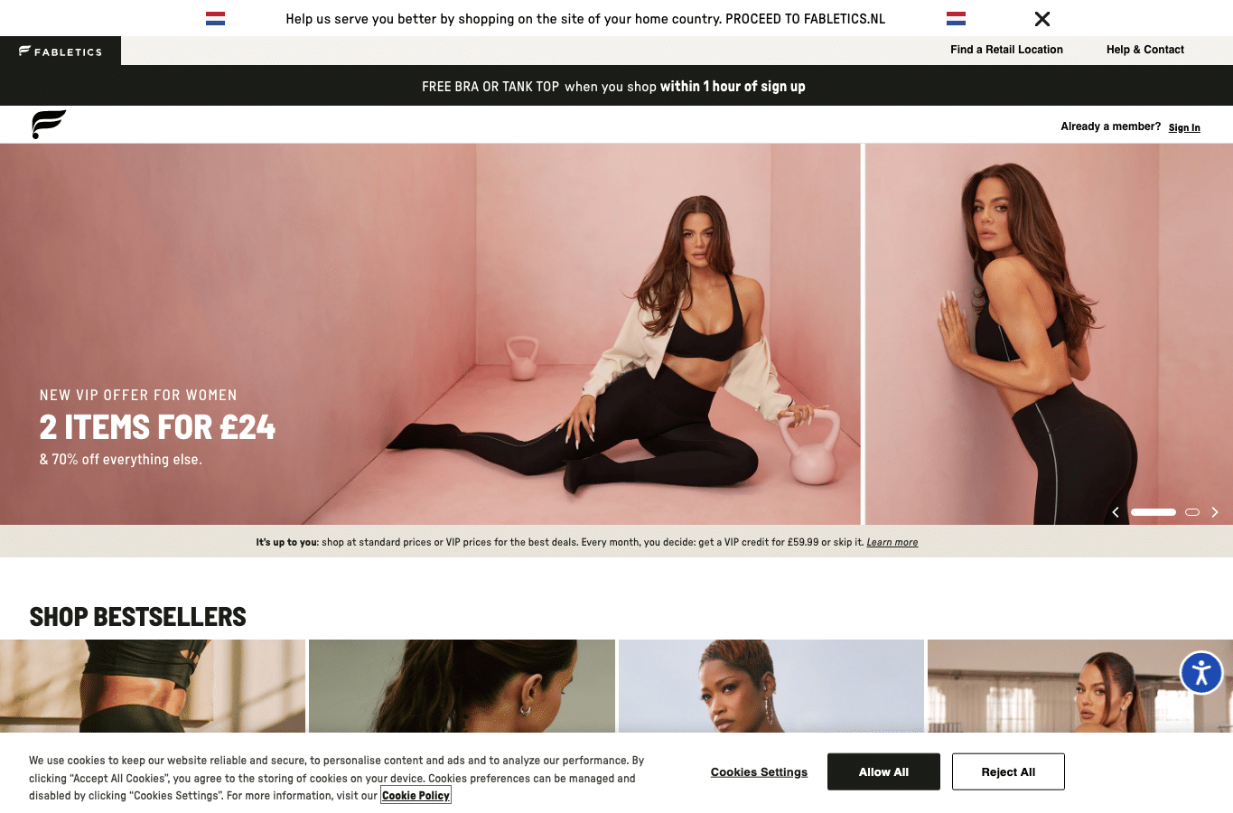 Bildschirmaufnahme von fabletics.co.uk