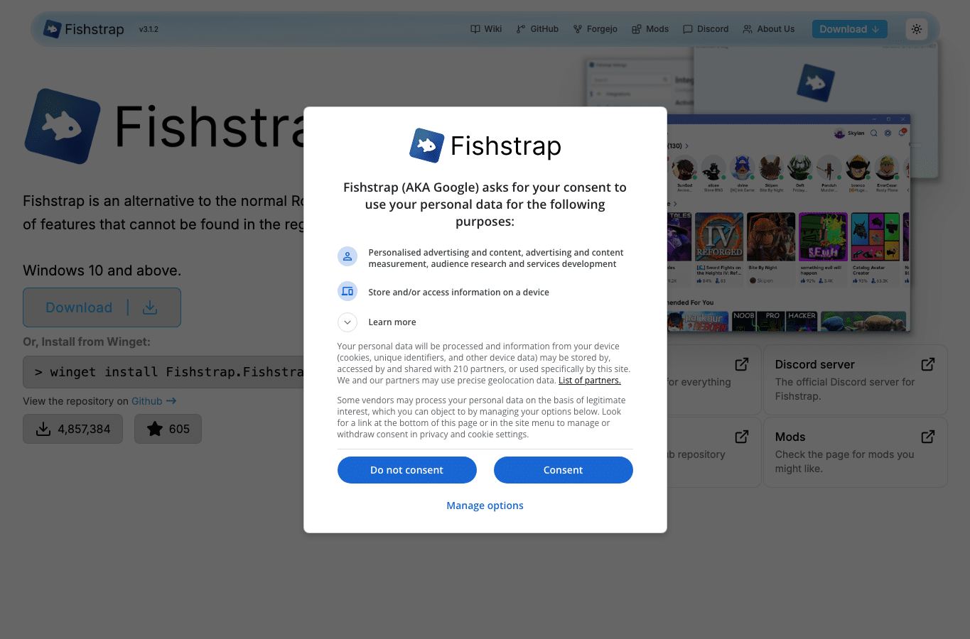Bildschirmaufnahme von fishstrap.app