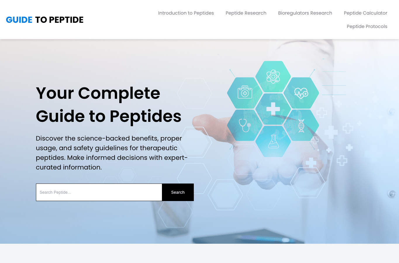 Bildschirmaufnahme von guidetopeptide.com