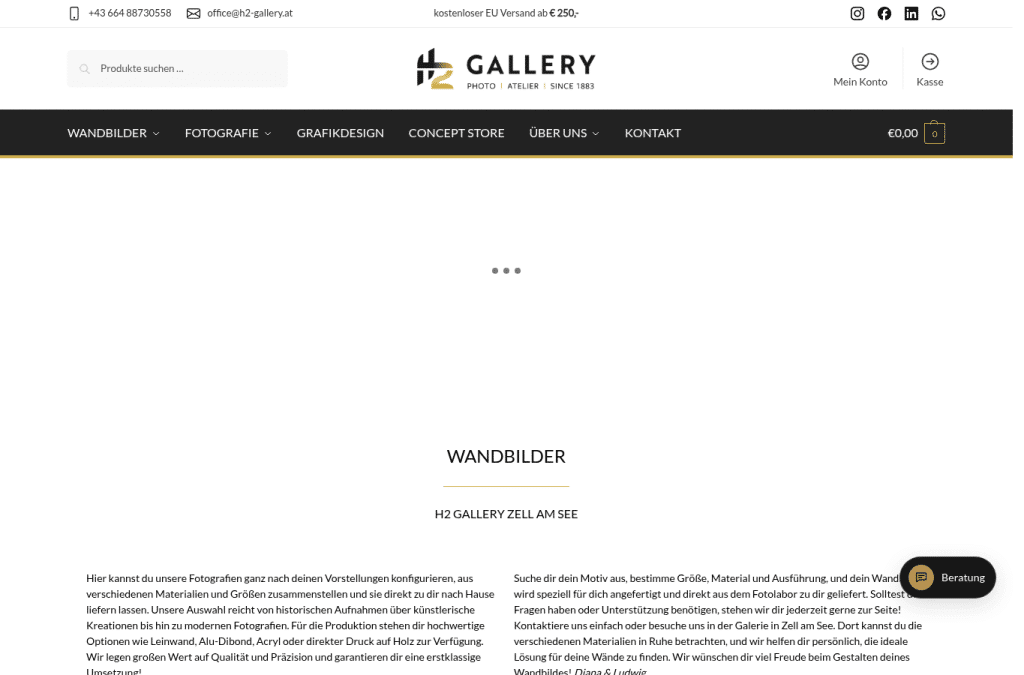 Bildschirmaufnahme von h2-gallery.at
