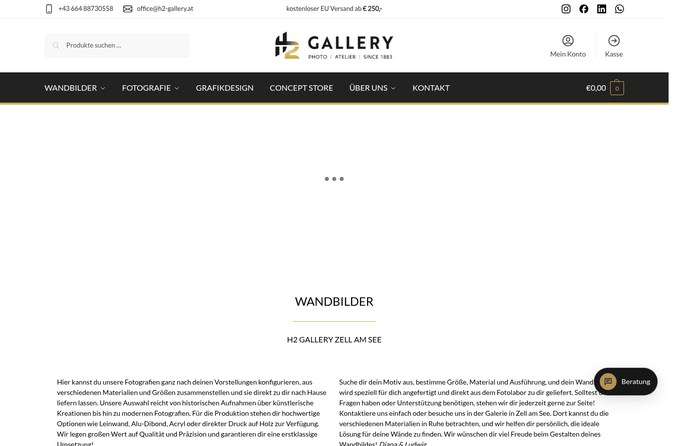Bildschirmaufnahme von h2-gallery.at
