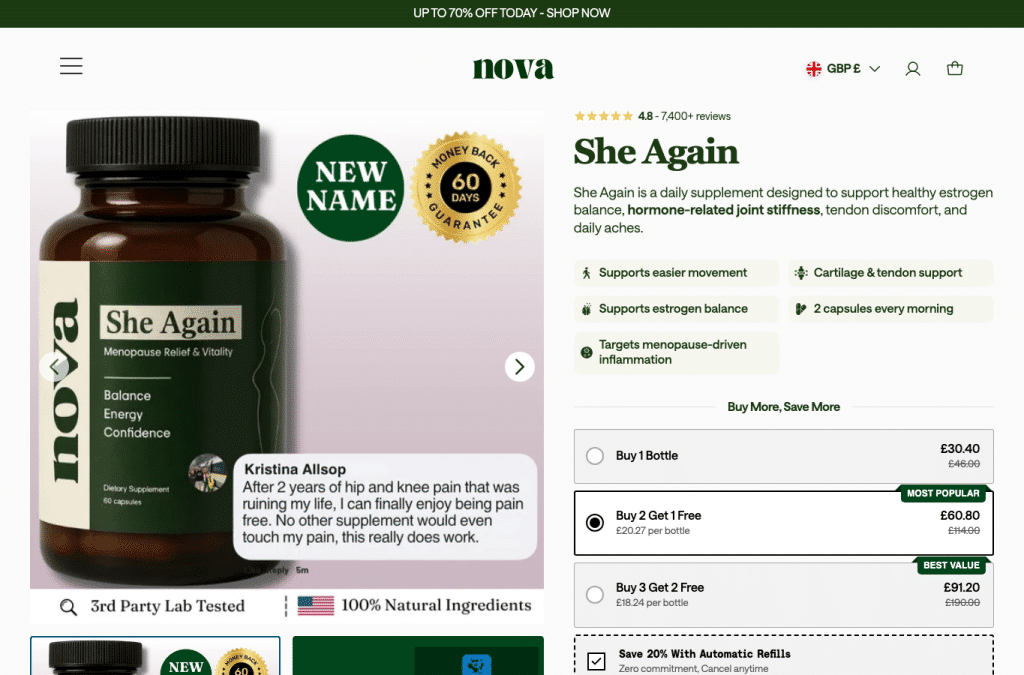 Bildschirmaufnahme von hernovabottle.com