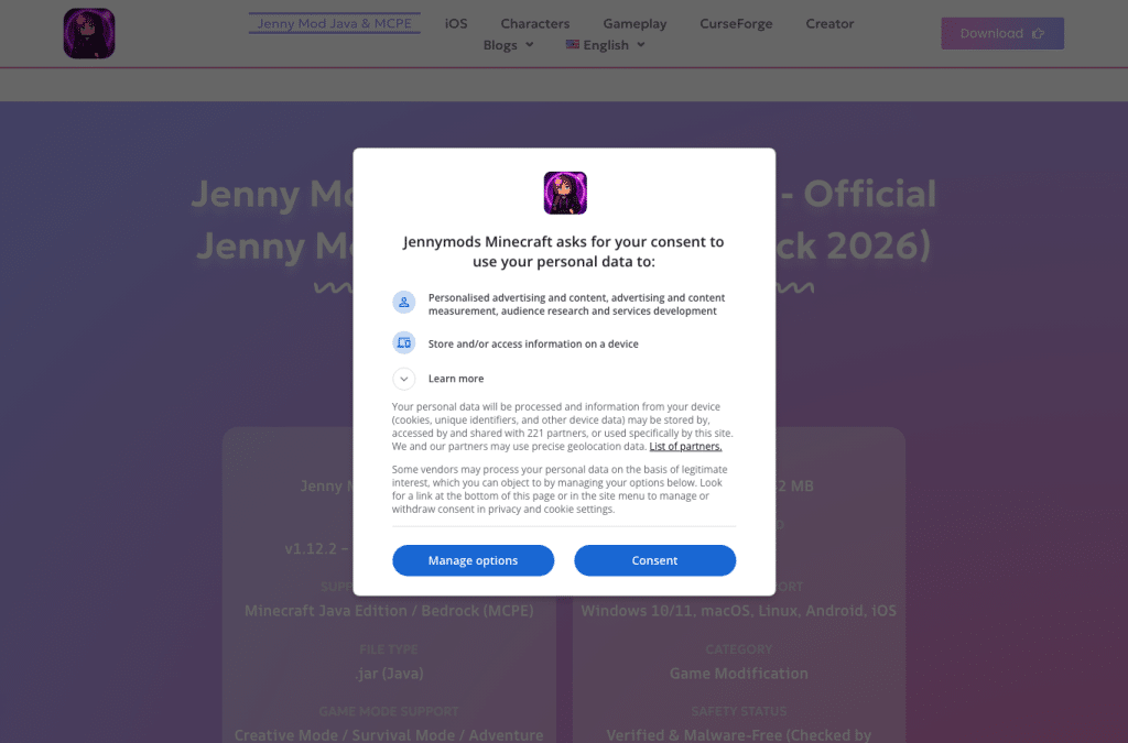 Bildschirmaufnahme von jennymodsminecraft.com
