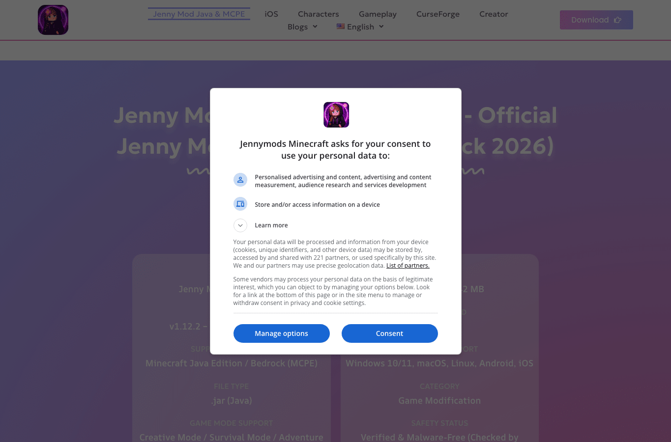 Bildschirmaufnahme von jennymodsminecraft.com