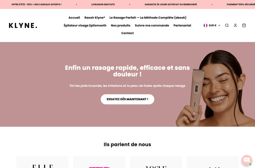 Bildschirmaufnahme von klyne.shop