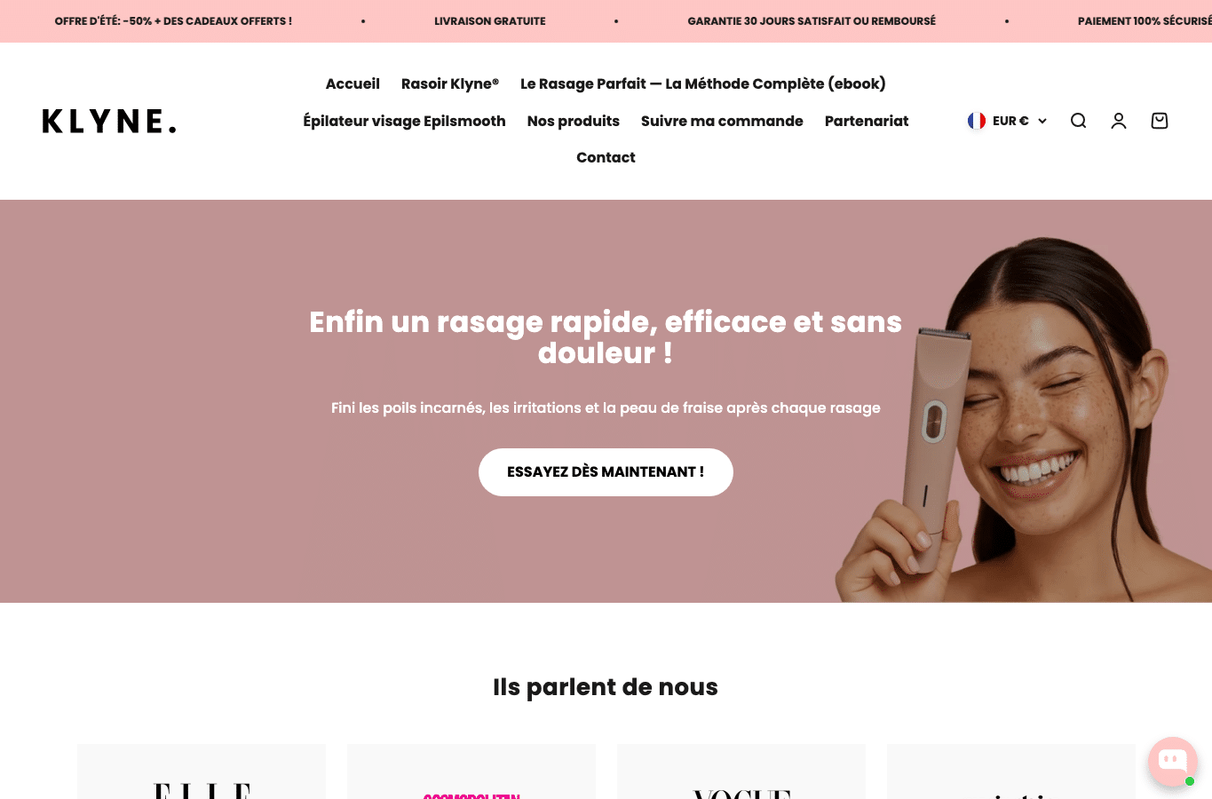 Bildschirmaufnahme von klyne.shop