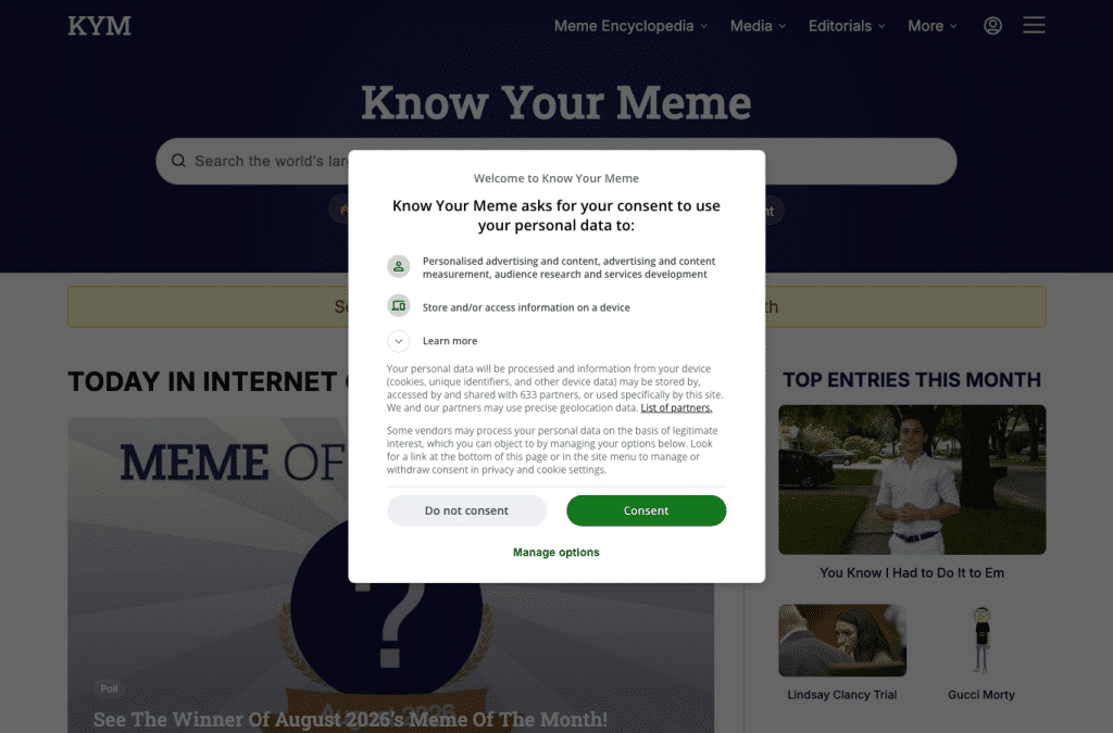 Bildschirmaufnahme von knowyourmeme.com