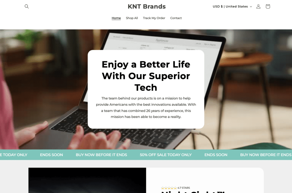 Bildschirmaufnahme von kntbrands.com