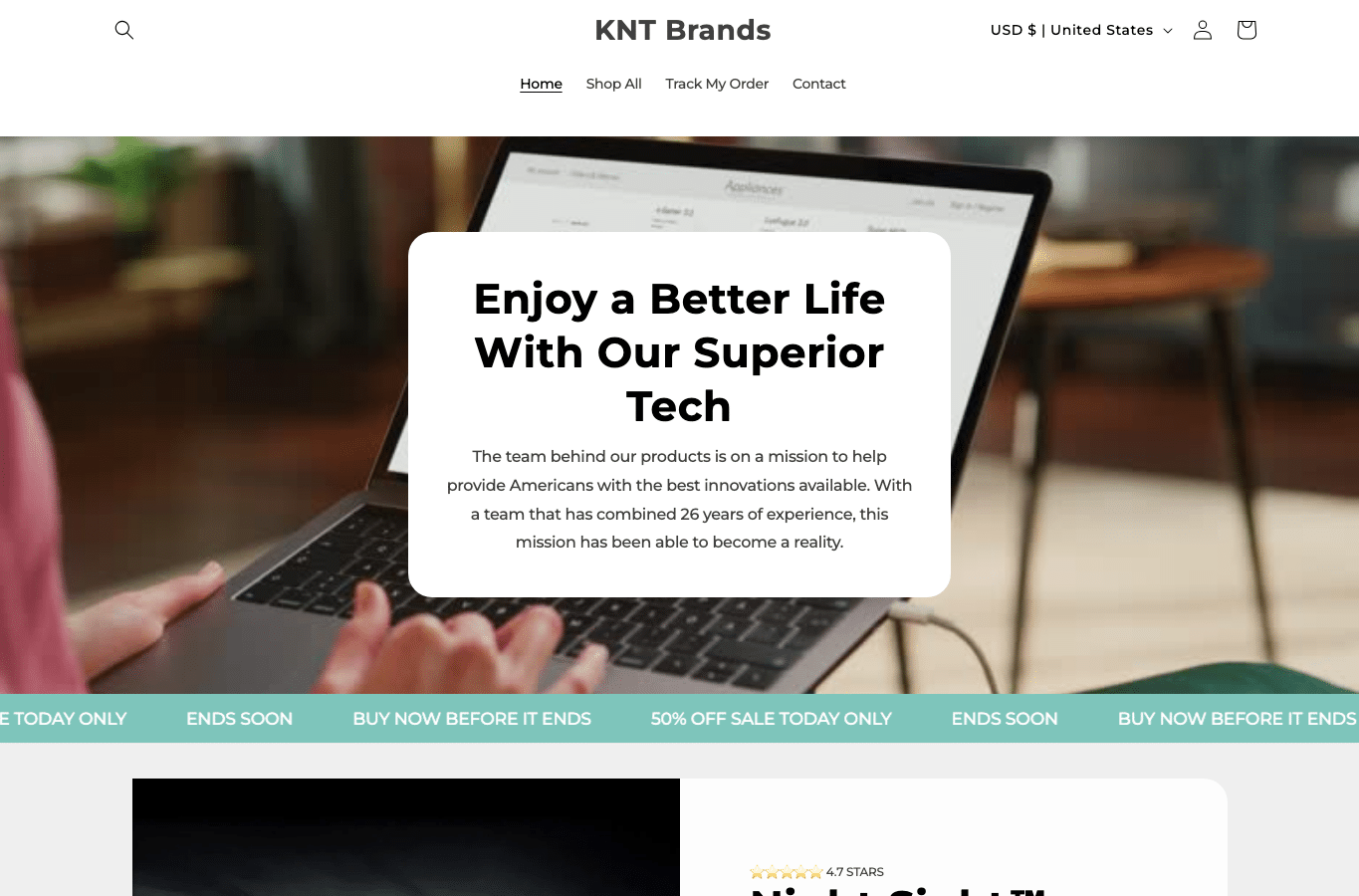 Bildschirmaufnahme von kntbrands.com