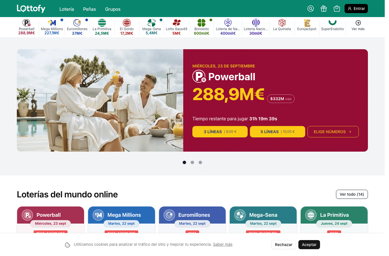 Bildschirmaufnahme von lottofy.com