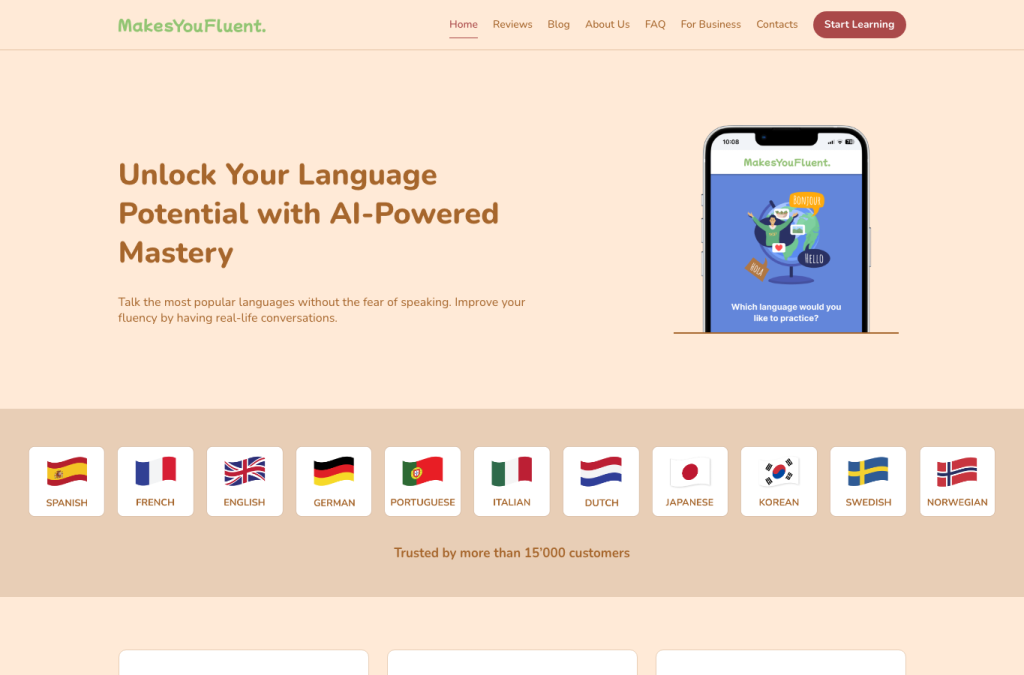 Bildschirmaufnahme von makesyoufluent.com