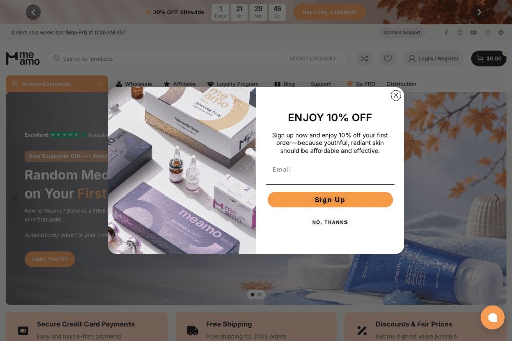 Bildschirmaufnahme von meamoshop.com