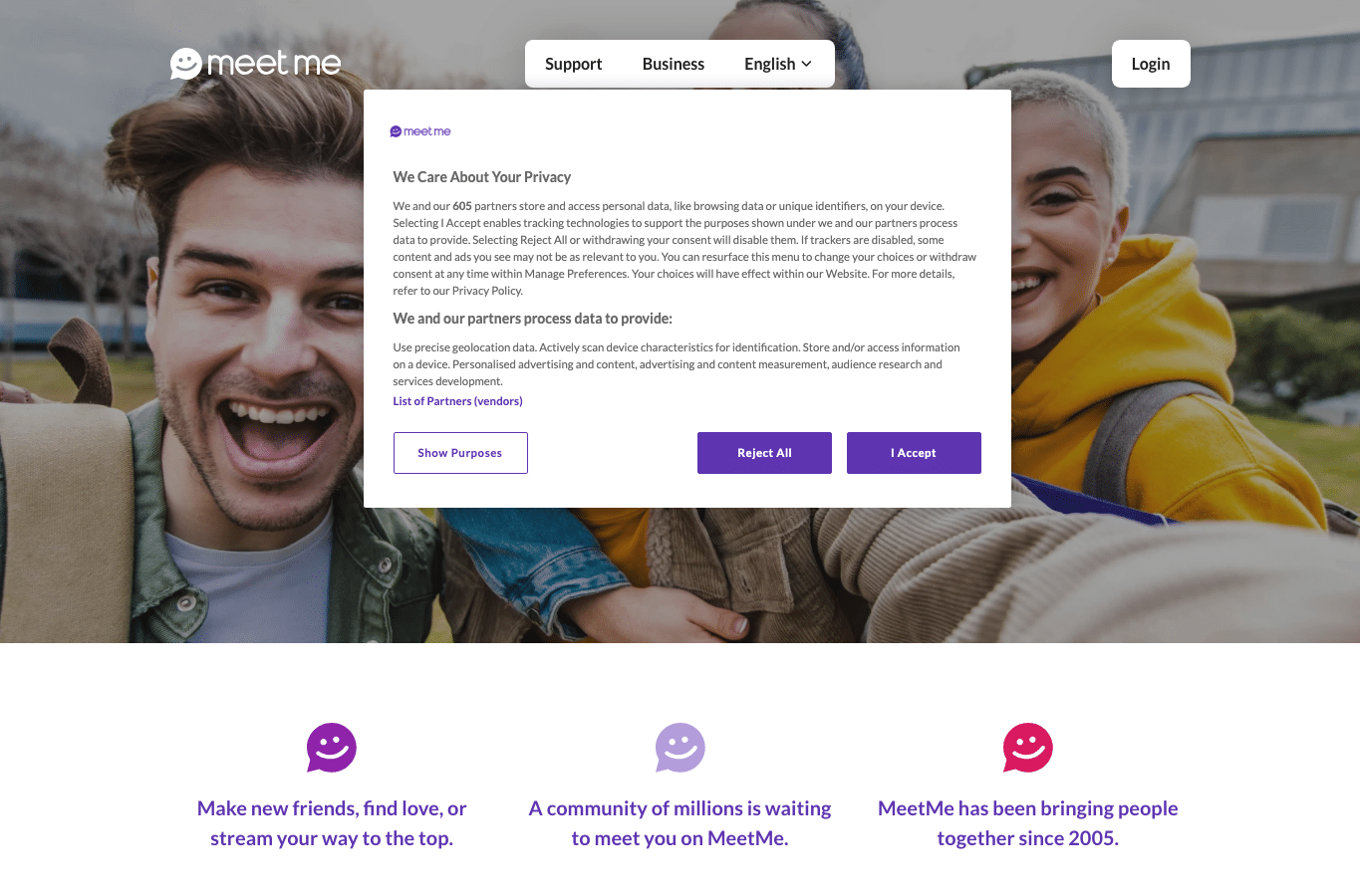 Bildschirmaufnahme von meetme.com