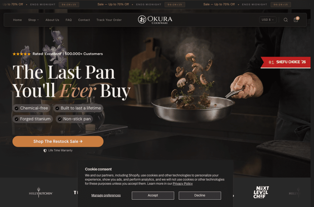 Bildschirmaufnahme von okuracookware.com